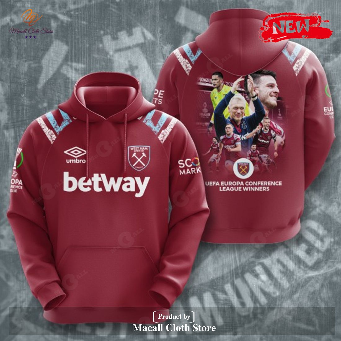 West Ham United UEFA Europa Conference League Winners Red Hoodie Sweatshirt 3D West Ham United UEFA Europa Conference League Winners Red Hoodie Sweatshirt 3D