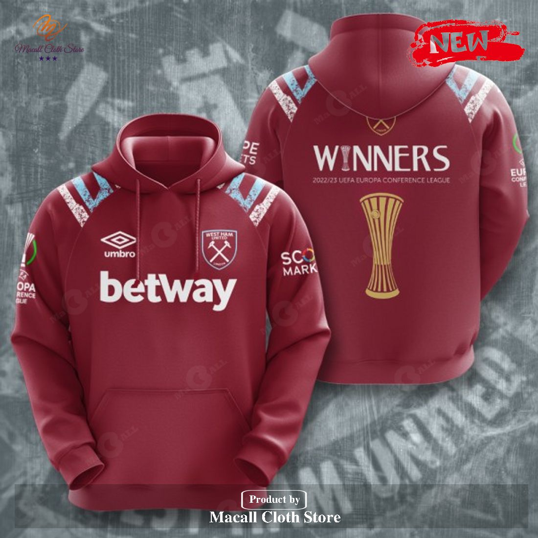 West Ham United UEFA Europa Conference Winners Red Hoodie Sweatshirt 3D West Ham United UEFA Europa Conference Winners Red Hoodie Sweatshirt 3D