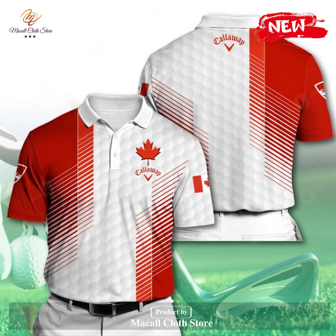Callaway x Canada Flag Mix White Red Premium 3D Apparels Polo Shirt