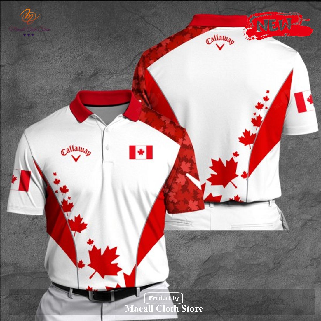 Callaway x Canada Flag Premium Mix Red Black Style 3D Apparels Polo Shirt