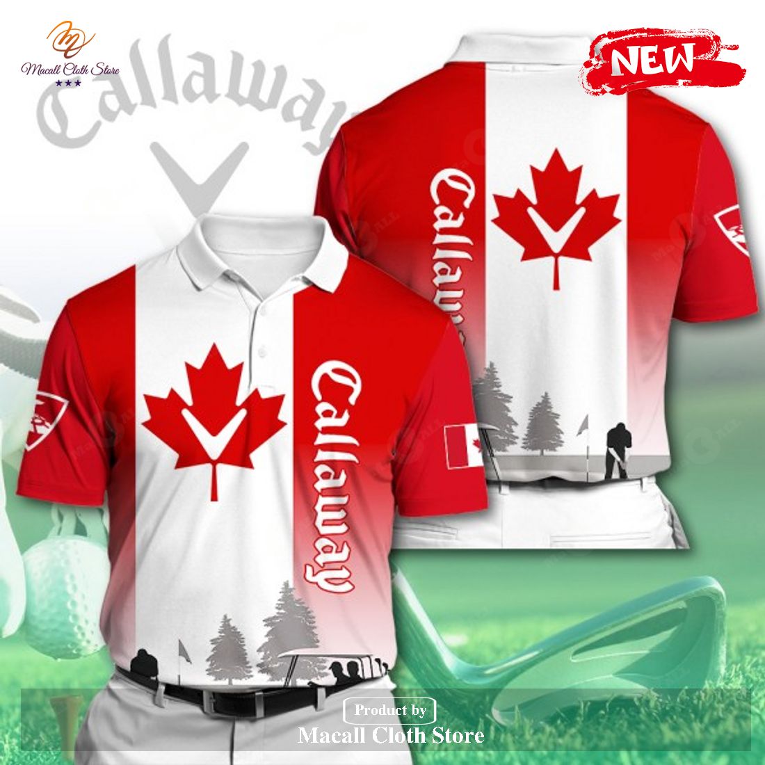 Callaway x Canada Flag Premium Mix Red White Scene Golf Style 3D Apparels Polo Shirt