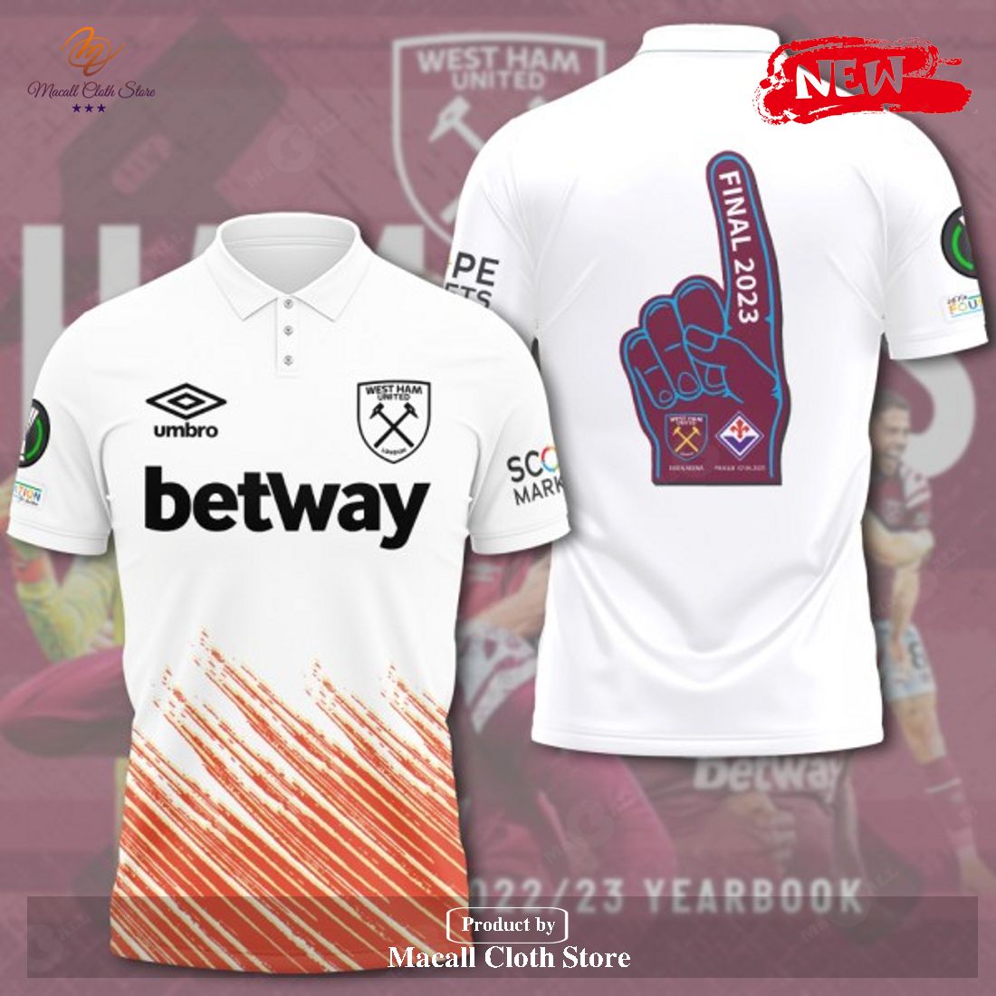 West Ham United Final 2023 Winners White 3D Apparels Polo Shirt West Ham United Final 2023 Winners White 3D Apparels Polo Shirt