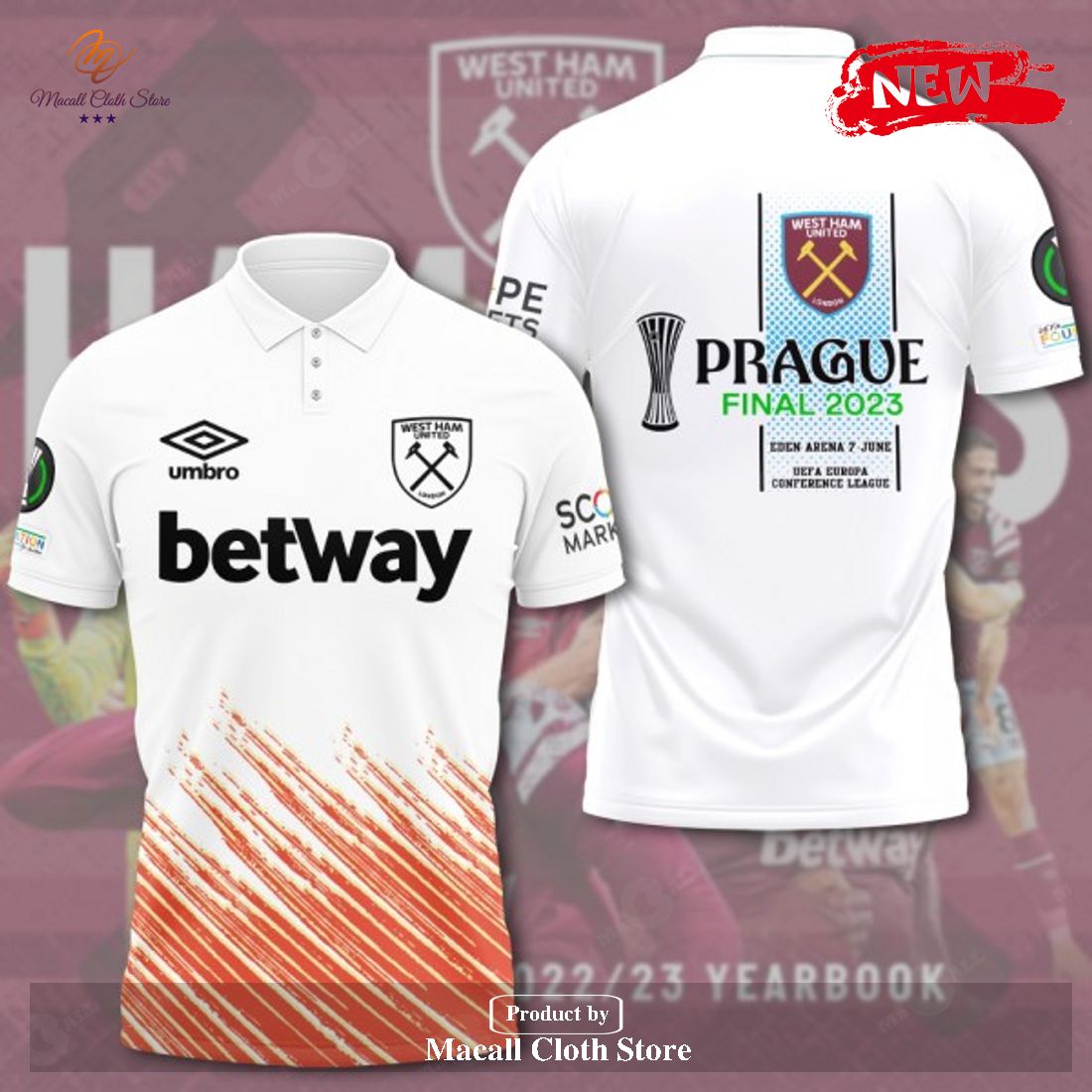 West Ham United London UEFA Prague Final 2023 Winners White 3D Apparels Polo Shirt West Ham United London UEFA Prague Final 2023 Winners White 3D Apparels Polo Shirt