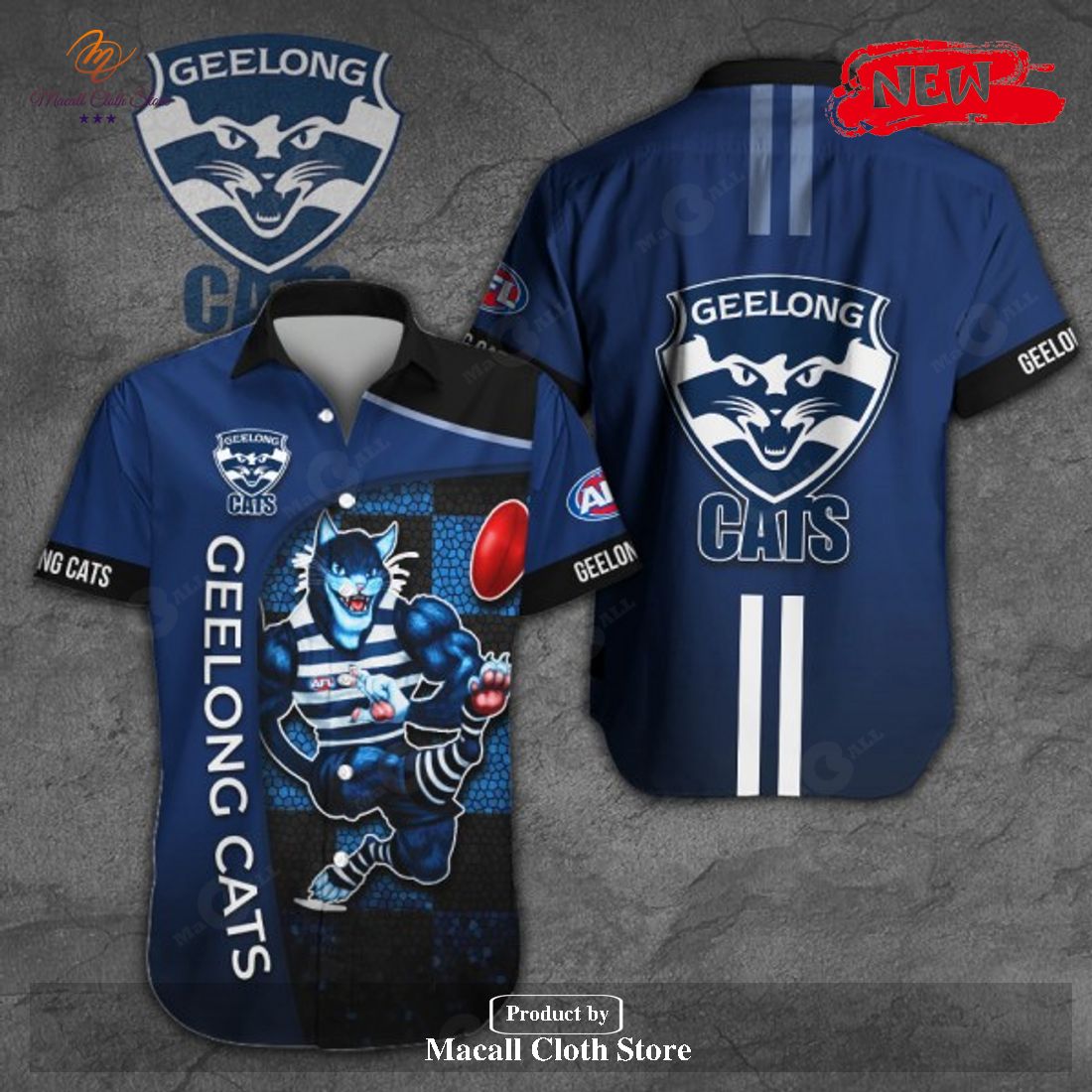 Geelong Cats x Australia Football Club Apparels Navy Style Hawaiian Shirt and Short Geelong Cats x Australia Football Club Apparels Navy Style Hawaiian Shirt and Short