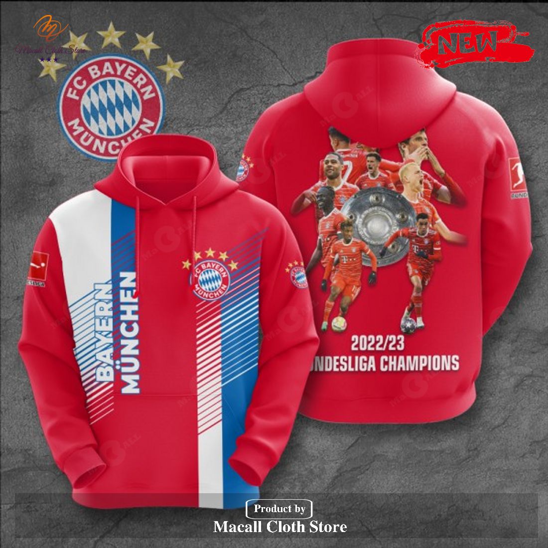 Bayern Munchen 2023 Bundesliga Champions Red Style Hoodie Sweatshirt 3D Bayern Munchen 2023 Bundesliga Champions Red Style Hoodie Sweatshirt 3D