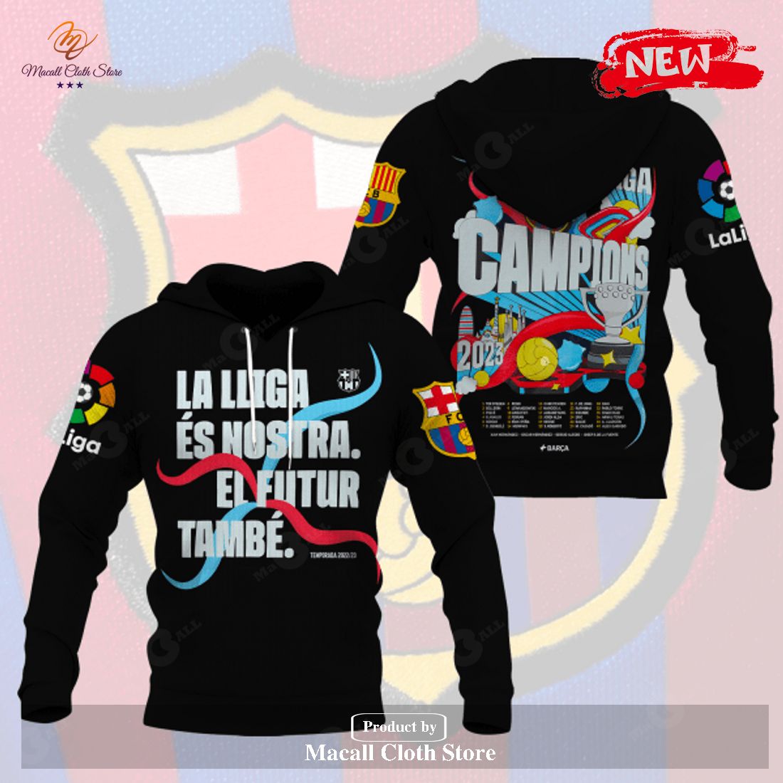 FC Barcelona 2023 Champions Cup Black Style Hoodie Sweatshirt 3D FC Barcelona 2023 Champions Cup Black Style Hoodie Sweatshirt 3D