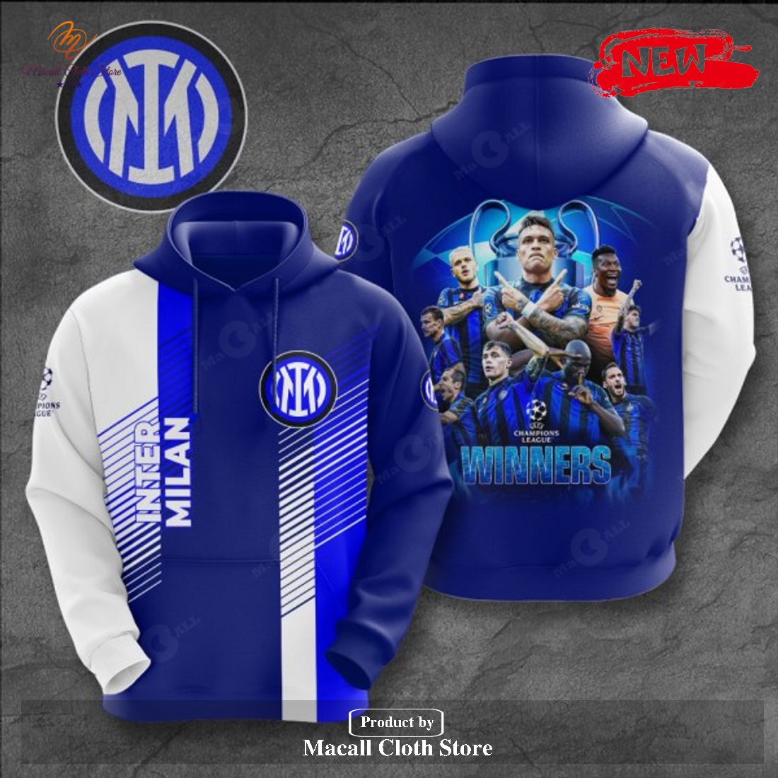 Inter Milan Premium Champions League Winners Blue Style Hoodie Sweatshirt 3D Inter Milan Premium Champions League Winners Blue Style Hoodie Sweatshirt 3D