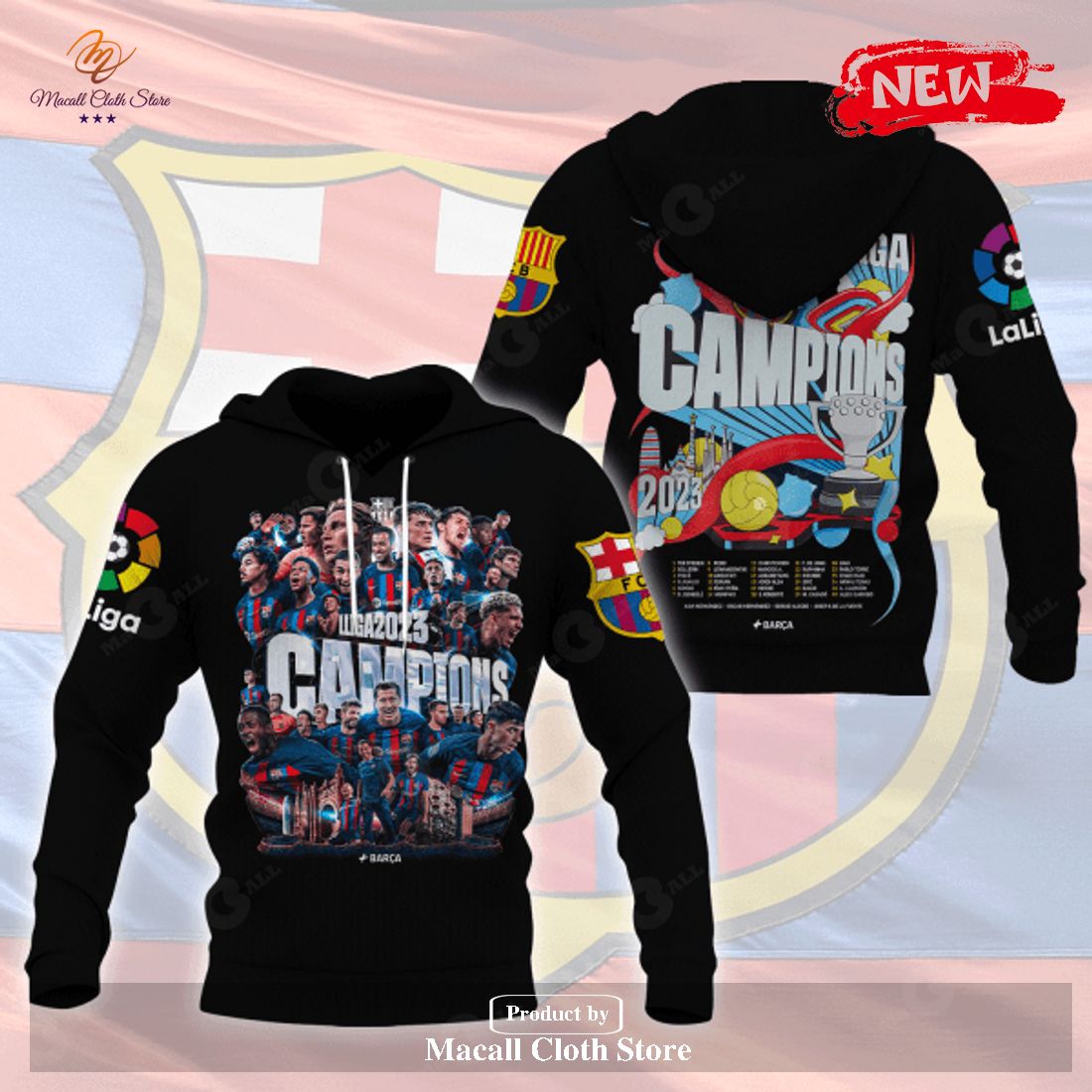 Premium FC Barcelona 2023 Champions Cup Black Style Hoodie Sweatshirt 3D Premium FC Barcelona 2023 Champions Cup Black Style Hoodie Sweatshirt 3D