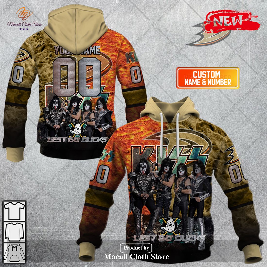 Personalized NHL Anaheim Ducks x Kiss Band V1 Design Hoodie Sweatshirt 3D