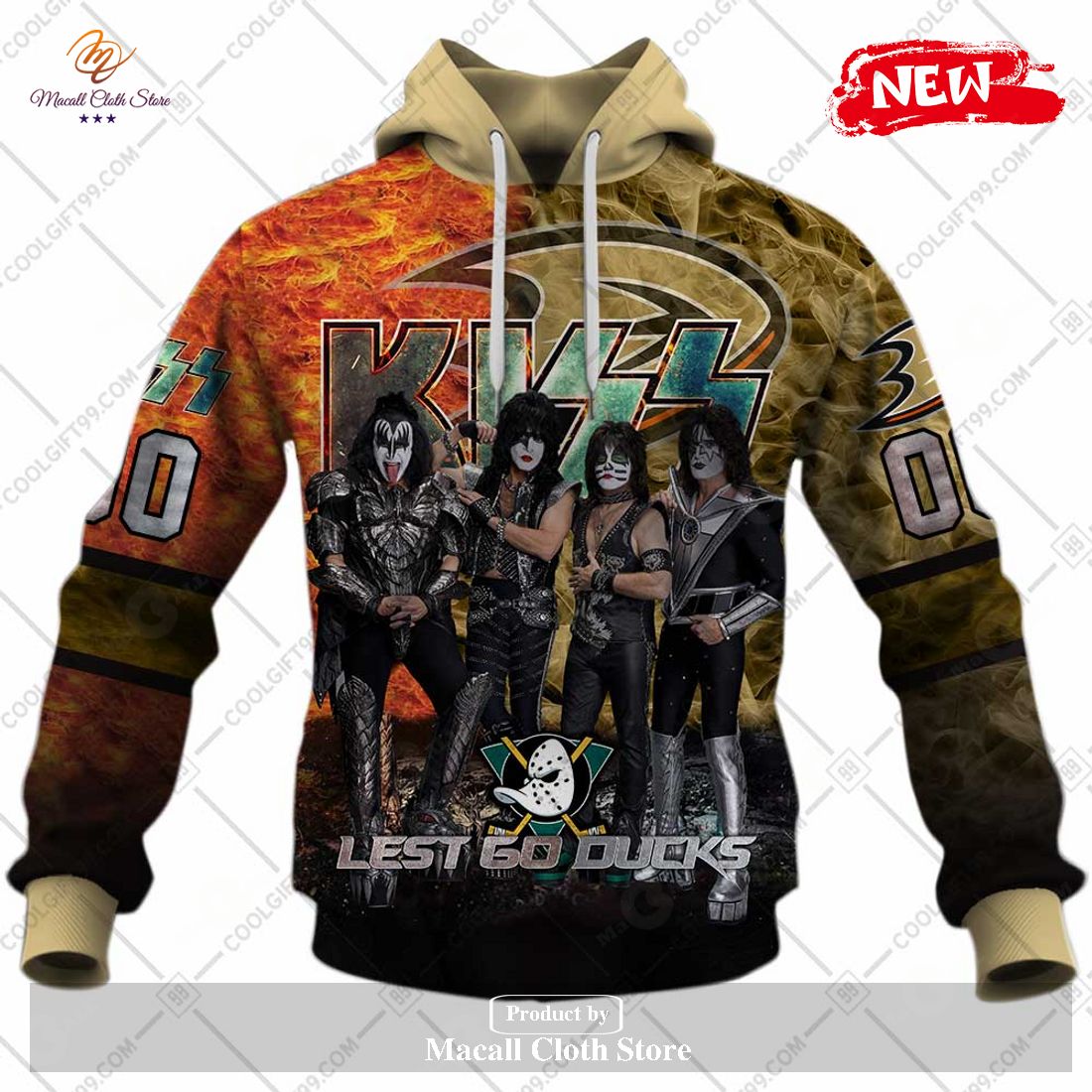 Personalized NHL Anaheim Ducks x Kiss Band V1 Design Hoodie Sweatshirt 3D