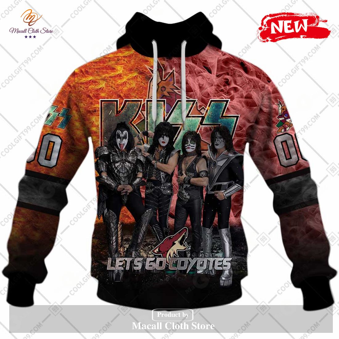 Personalized NHL Arizona Coyotes x Kiss Band V1 Design Hoodie Sweatshirt 3D