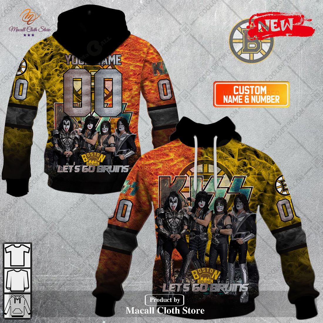 Personalized NHL Boston Bruins x Kiss Band V1 Design Hoodie Sweatshirt 3D