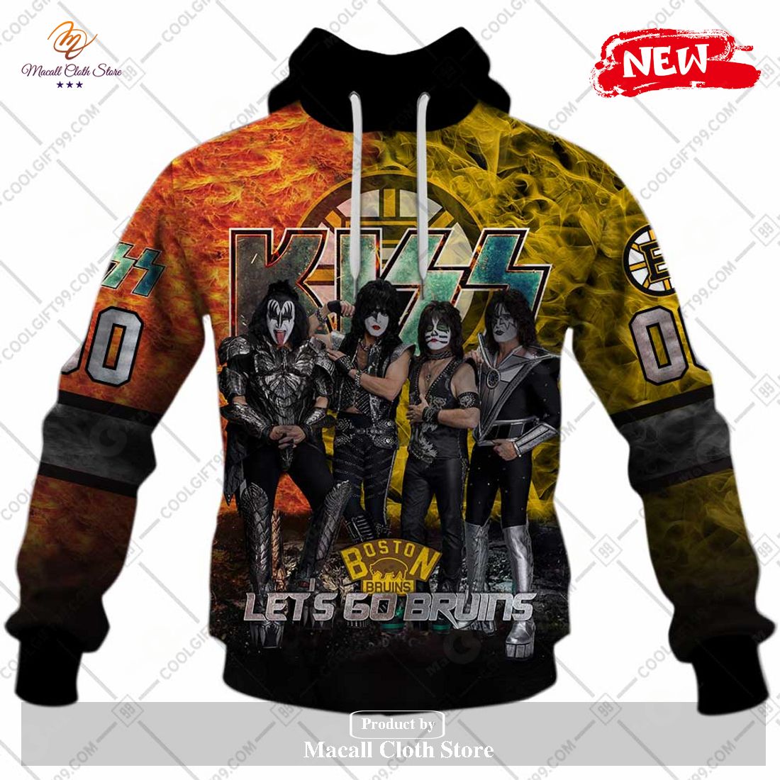Personalized NHL Boston Bruins x Kiss Band V1 Design Hoodie Sweatshirt 3D