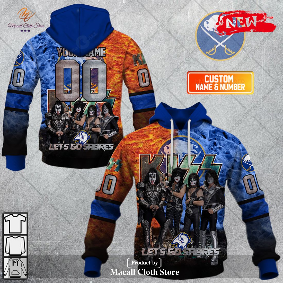 Personalized NHL Buffalo Sabres x Kiss Band V1 Design Hoodie Sweatshirt 3D