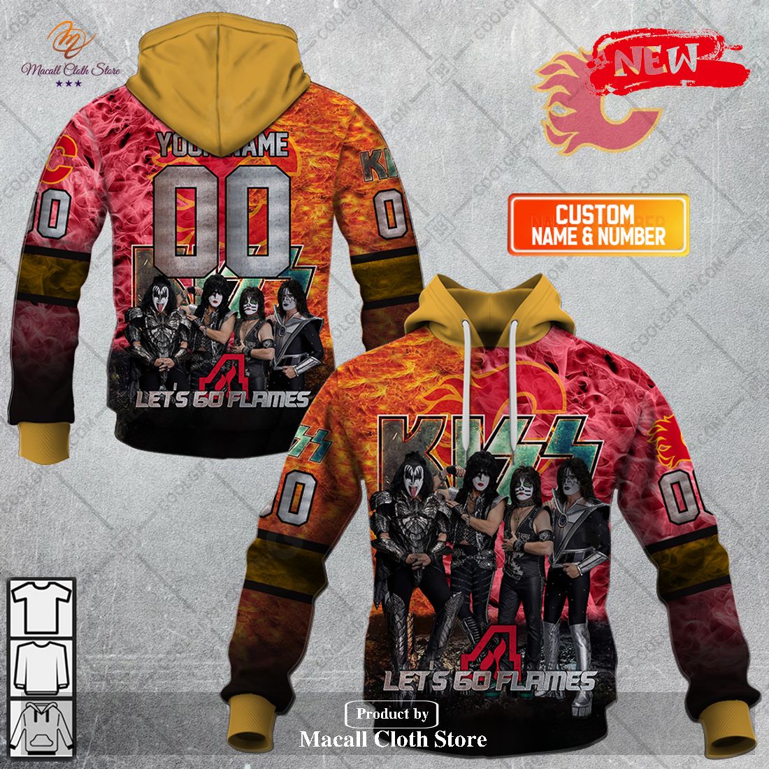 Personalized NHL Calgary Flames x Kiss Band V1 Design Hoodie Sweatshirt 3D