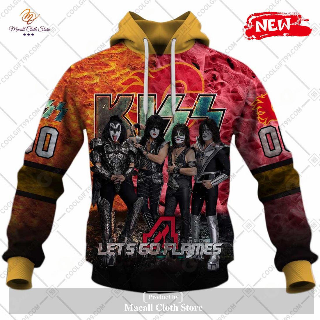 Personalized NHL Calgary Flames x Kiss Band V1 Design Hoodie Sweatshirt 3D