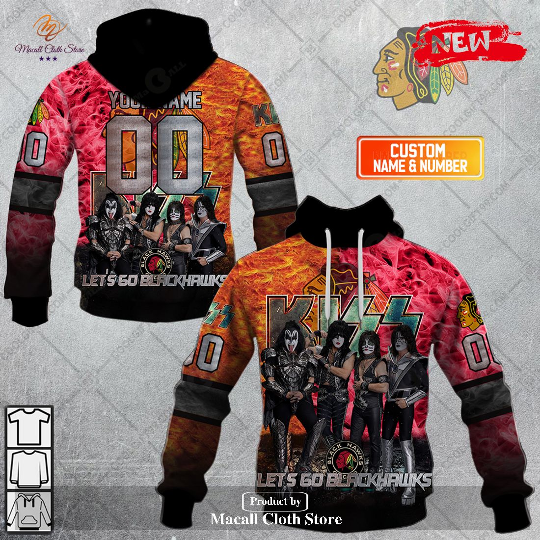 Personalized NHL Chicago Blackhawks x Kiss Band V1 Design Hoodie Sweatshirt 3D Personalized NHL Chicago Blackhawks x Kiss Band V1 Design Hoodie Sweatshirt 3D