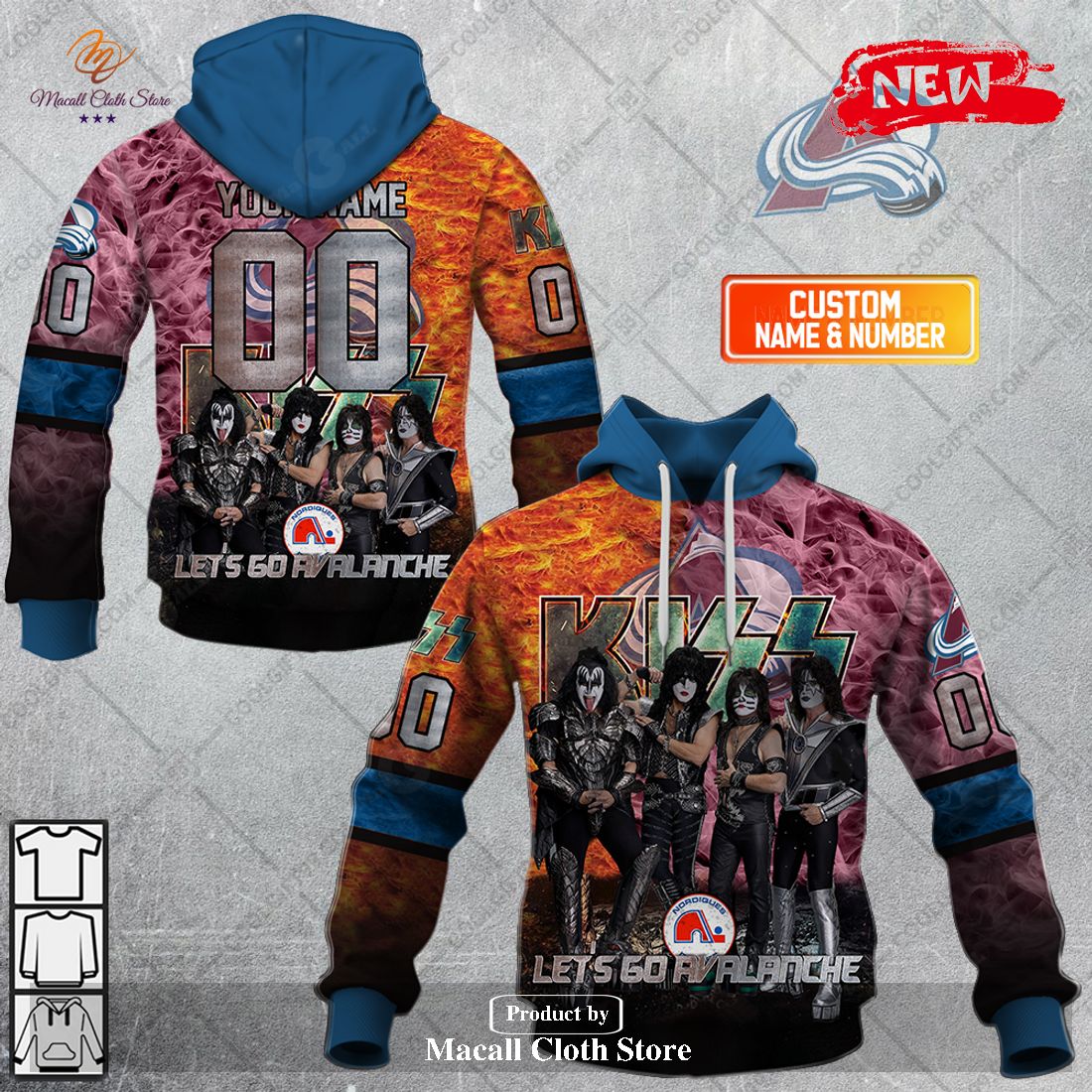 Personalized NHL Colorado Avalanche x Kiss Band V1 Design Hoodie Sweatshirt 3D