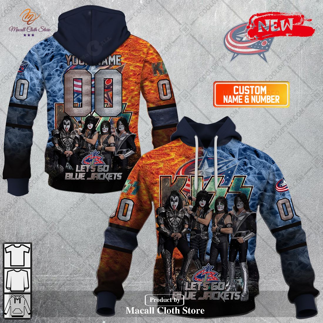 Personalized NHL Columbus Blue Jackets x Kiss Band V1 Design Hoodie Sweatshirt 3D Personalized NHL Columbus Blue Jackets x Kiss Band V1 Design Hoodie Sweatshirt 3D