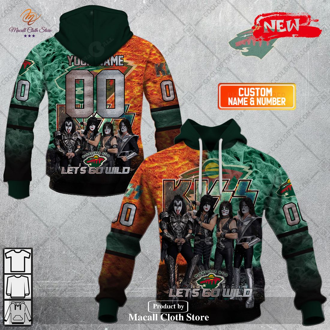 Personalized NHL Minnesota Wild x Kiss Band V1 Design Hoodie Sweatshirt 3D Personalized NHL Minnesota Wild x Kiss Band V1 Design Hoodie Sweatshirt 3D