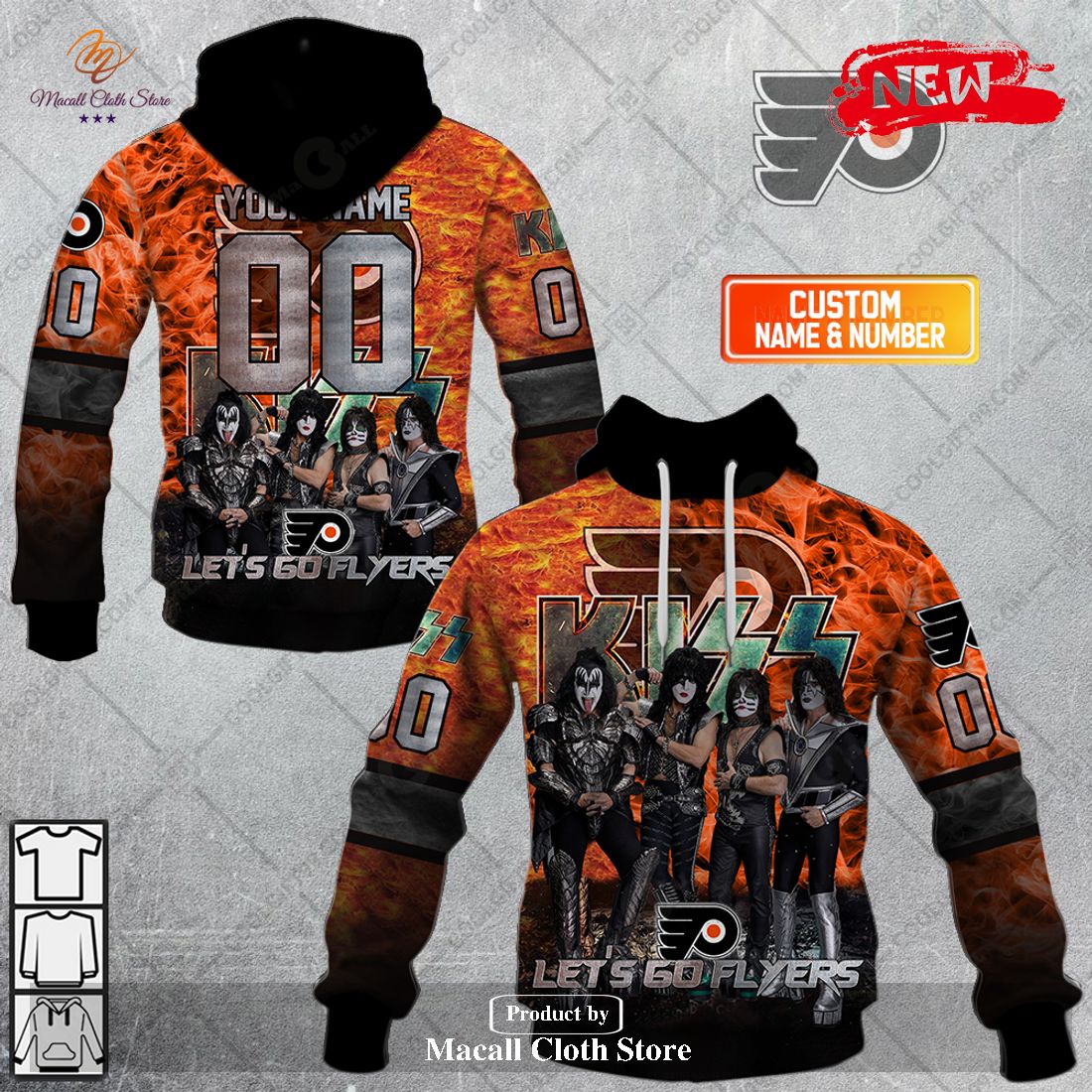 Personalized NHL Philadelphia Flyers x Kiss Band V1 Design Hoodie Sweatshirt 3D Personalized NHL Philadelphia Flyers x Kiss Band V1 Design Hoodie Sweatshirt 3D