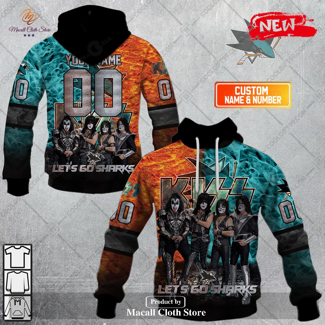 Personalized NHL San Jose Sharks x Kiss Band V1 Design Hoodie Sweatshirt 3D Personalized NHL San Jose Sharks x Kiss Band V1 Design Hoodie Sweatshirt 3D