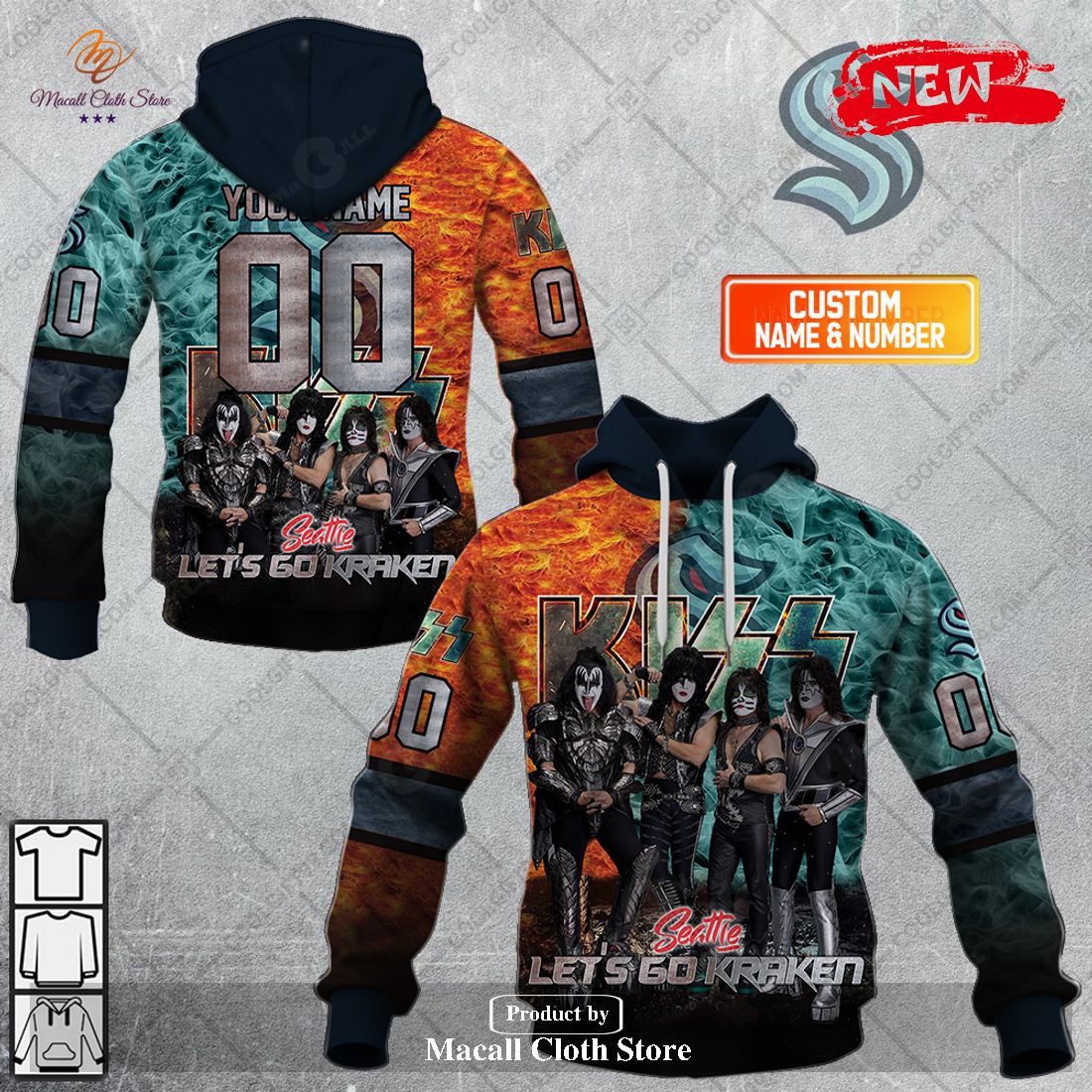 Personalized NHL Seattle Kraken x Kiss Band V1 Design Hoodie Sweatshirt 3D Personalized NHL Seattle Kraken x Kiss Band V1 Design Hoodie Sweatshirt 3D