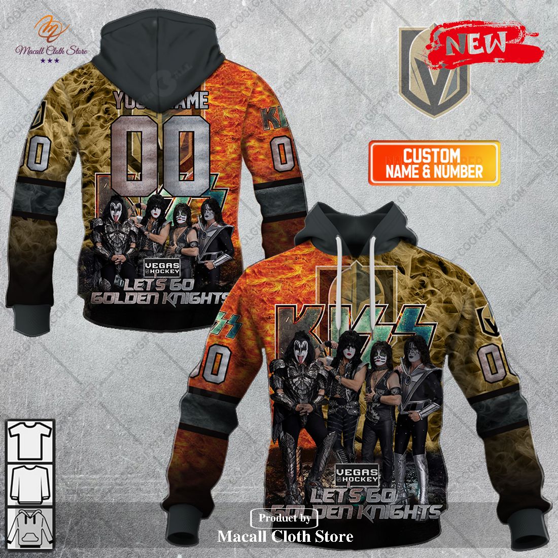 Personalized NHL Vegas Golden Knights x Kiss Band V1 Design Hoodie Sweatshirt 3D Personalized NHL Vegas Golden Knights x Kiss Band V1 Design Hoodie Sweatshirt 3D