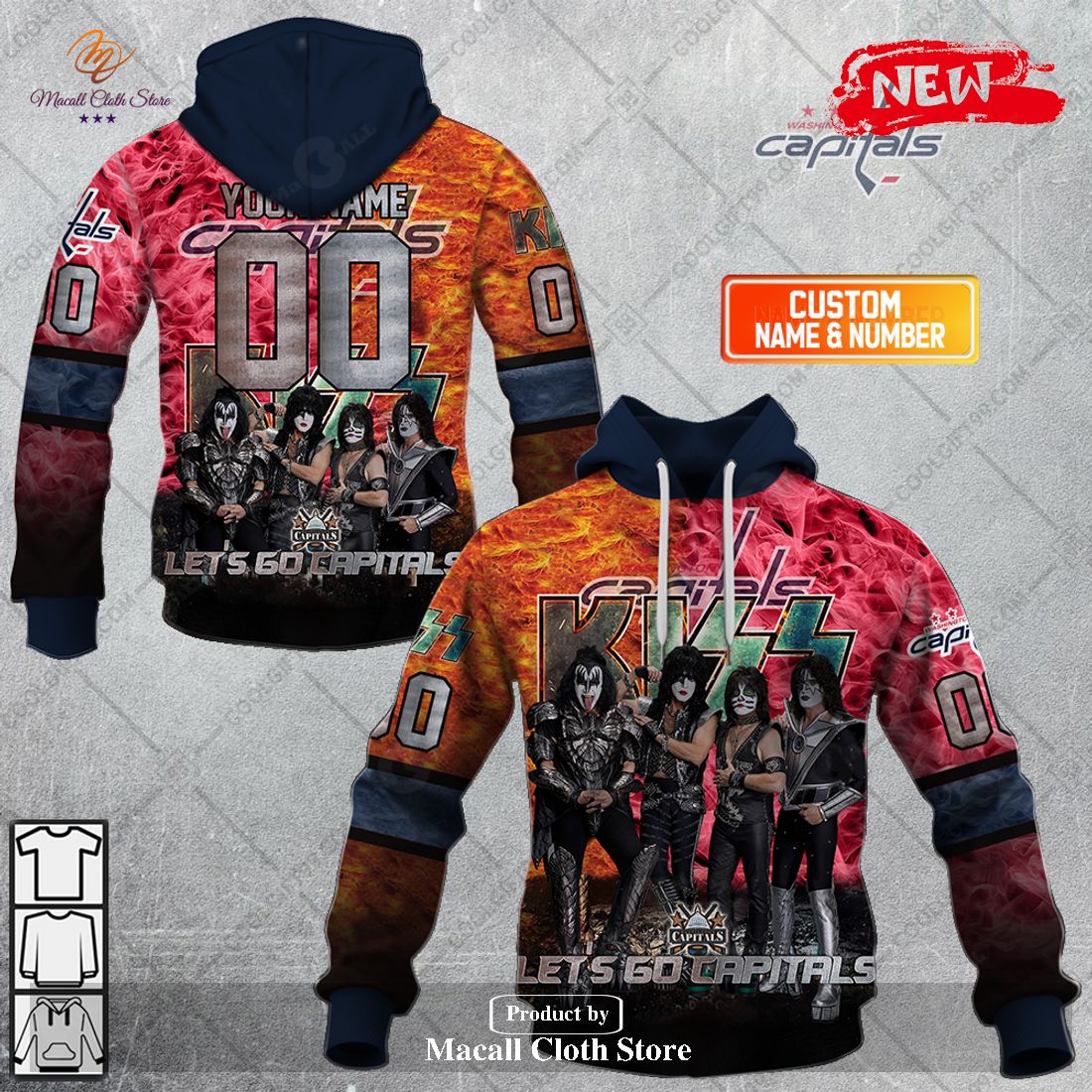 Personalized NHL Washington Capitals x Kiss Band V1 Design Hoodie Sweatshirt 3D Personalized NHL Washington Capitals x Kiss Band V1 Design Hoodie Sweatshirt 3D