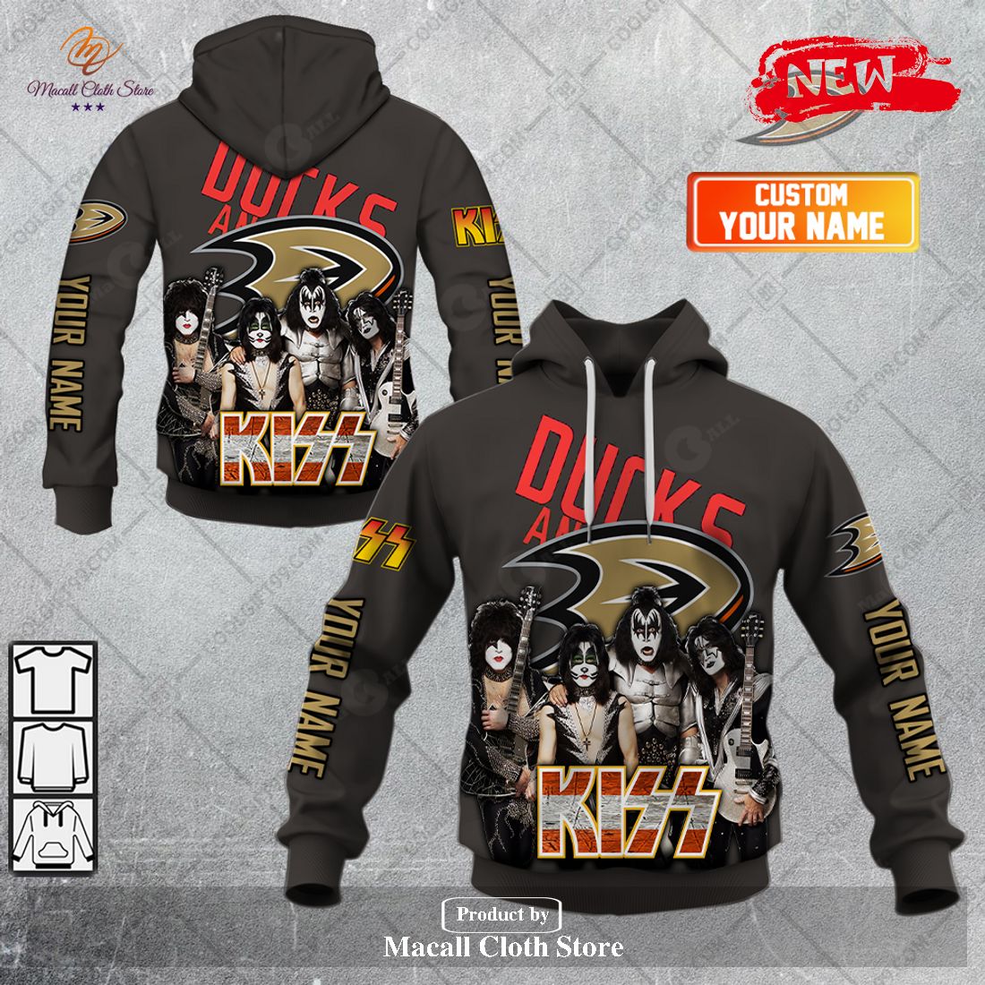 Personalized NHL Anaheim Ducks x Kiss Band V2 Design Hoodie Sweatshirt 3D Personalized NHL Anaheim Ducks x Kiss Band V2 Design Hoodie Sweatshirt 3D