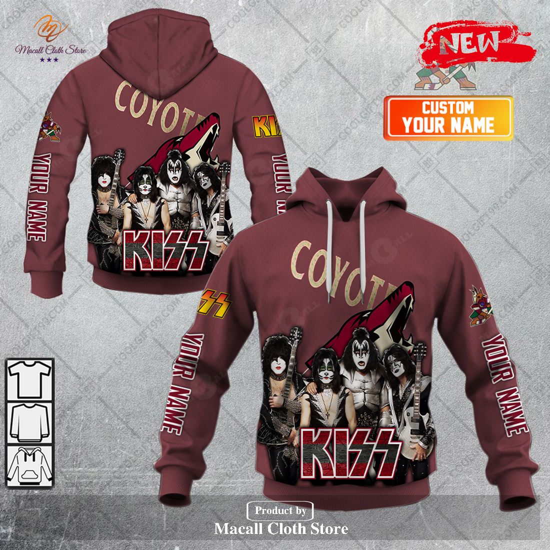 Personalized NHL Arizona Coyotes x Kiss Band V2 Design Hoodie Sweatshirt 3D Personalized NHL Arizona Coyotes x Kiss Band V2 Design Hoodie Sweatshirt 3D