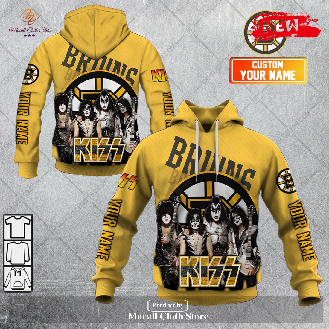 Personalized NHL Boston Bruins x Kiss Band V2 Design Hoodie Sweatshirt 3D