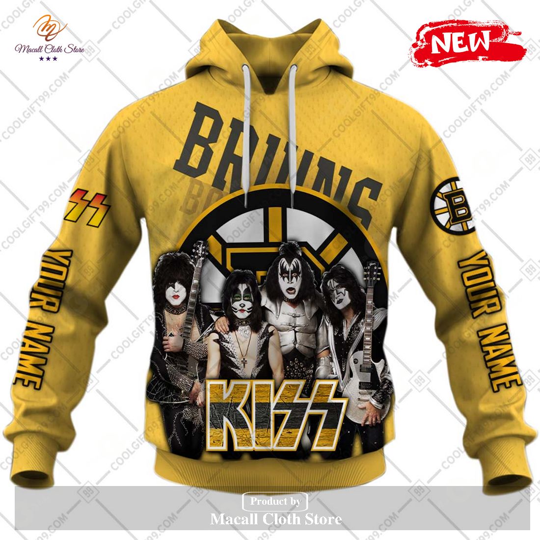 Personalized NHL Boston Bruins x Kiss Band V2 Design Hoodie Sweatshirt 3D