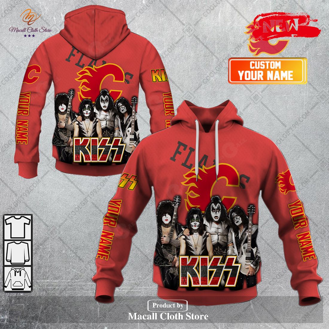 Personalized NHL Calgary Flames x Kiss Band V2 Design Hoodie Sweatshirt 3D Personalized NHL Calgary Flames x Kiss Band V2 Design Hoodie Sweatshirt 3D