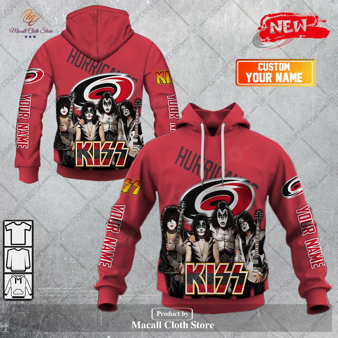 Personalized NHL Carolina Hurricanes x Kiss Band V2 Design Hoodie Sweatshirt 3D Personalized NHL Carolina Hurricanes x Kiss Band V2 Design Hoodie Sweatshirt 3D