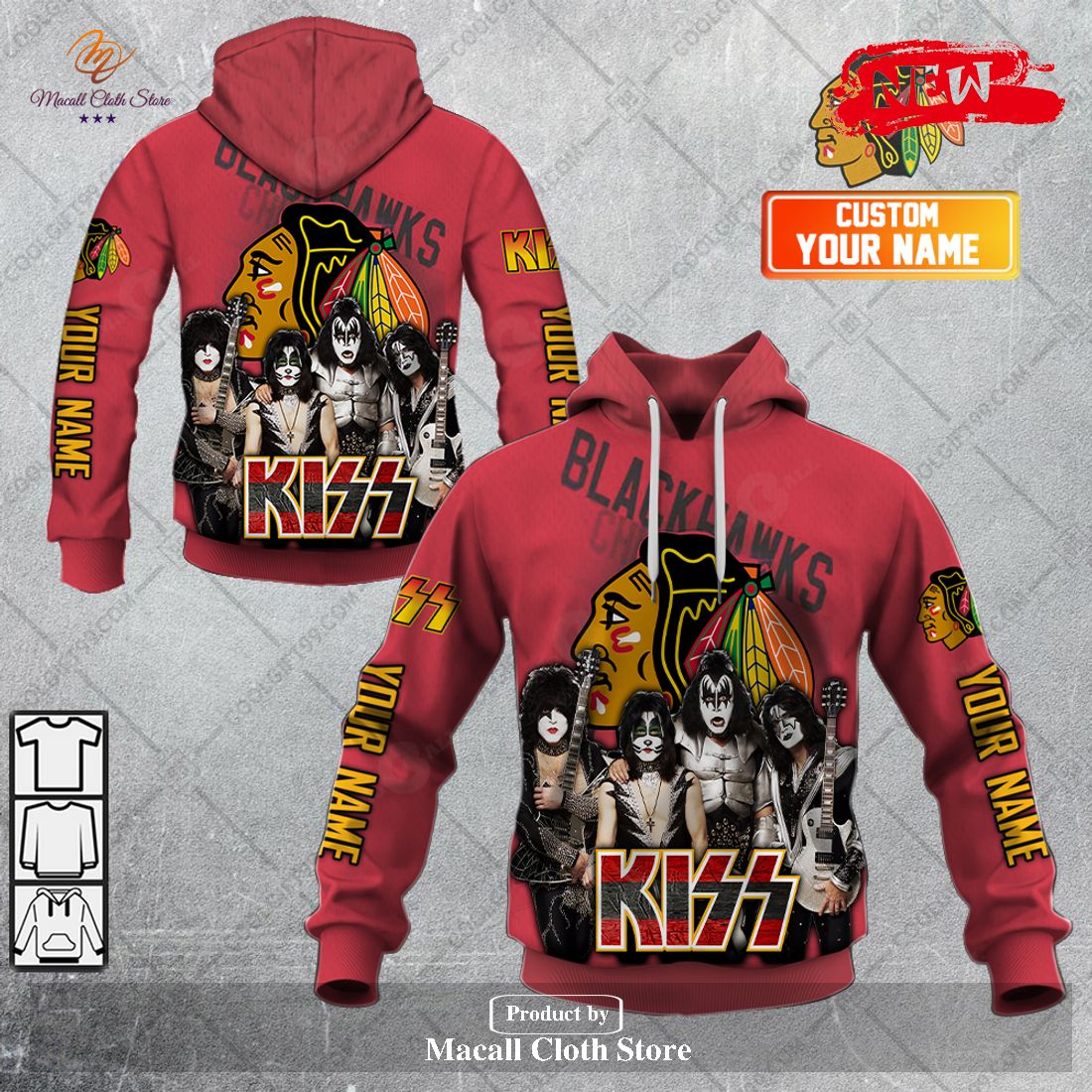 Personalized NHL Chicago Blackhawks x Kiss Band V2 Design Hoodie Sweatshirt 3D Personalized NHL Chicago Blackhawks x Kiss Band V2 Design Hoodie Sweatshirt 3D