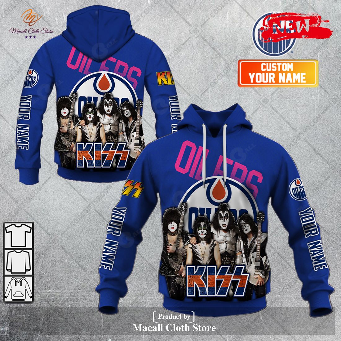 Personalized NHL Edmonton Oilers x Kiss Band V2 Design Hoodie Sweatshirt 3D
