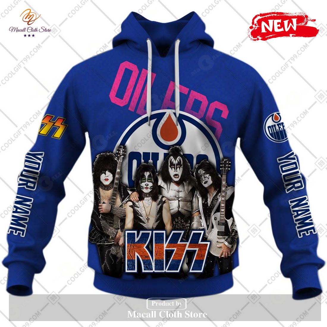 Personalized NHL Edmonton Oilers x Kiss Band V2 Design Hoodie Sweatshirt 3D