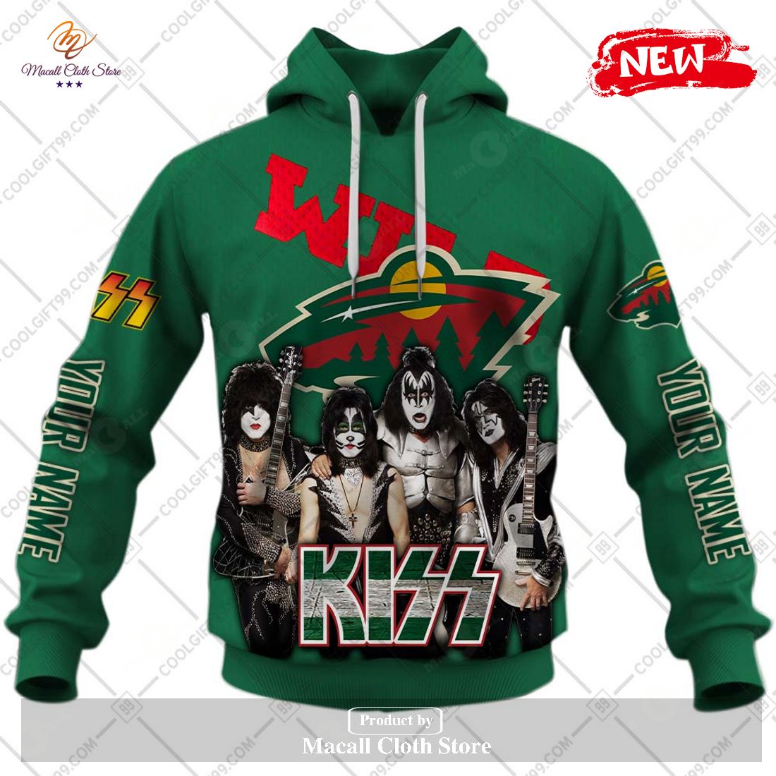Personalized NHL Minnesota Wild x Kiss Band V2 Design Hoodie Sweatshirt 3D