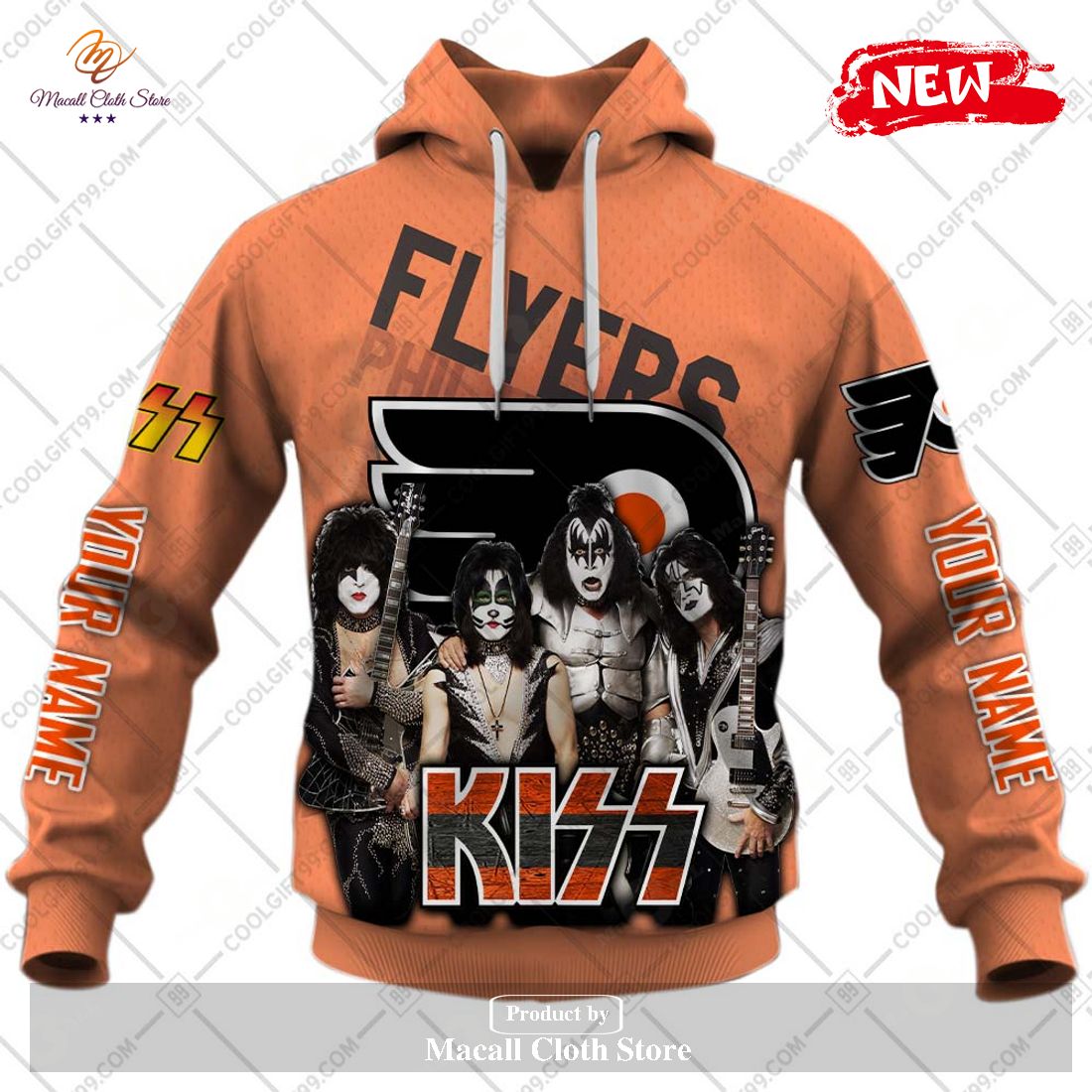 Personalized NHL Philadelphia Flyers x Kiss Band V2 Design Hoodie Sweatshirt 3D