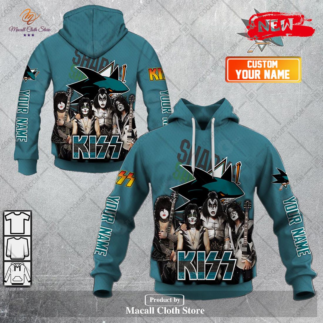 Personalized NHL San Jose Sharks x Kiss Band V2 Design Hoodie Sweatshirt 3D Personalized NHL San Jose Sharks x Kiss Band V2 Design Hoodie Sweatshirt 3D