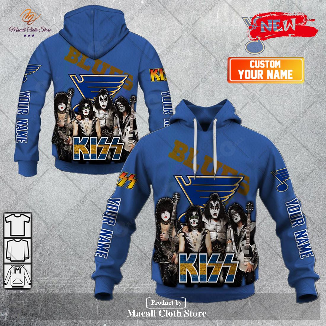 Personalized NHL St. Louis Blues x Kiss Band V2 Design Hoodie Sweatshirt 3D