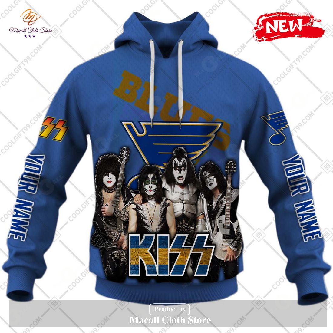 Personalized NHL St. Louis Blues x Kiss Band V2 Design Hoodie Sweatshirt 3D