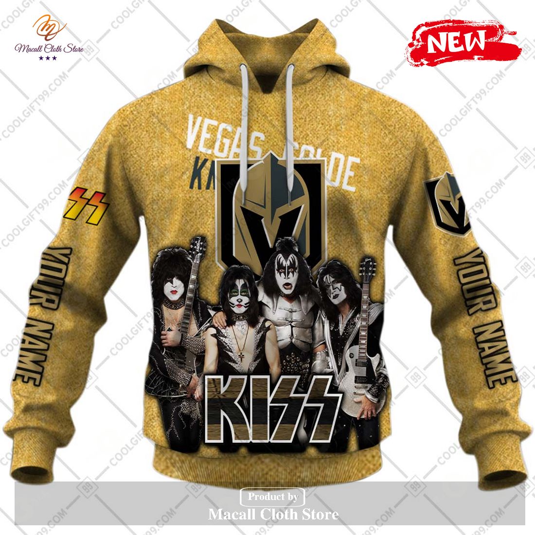 Personalized NHL Vegas Golden Knights x Kiss Band V2 Design Hoodie Sweatshirt 3D