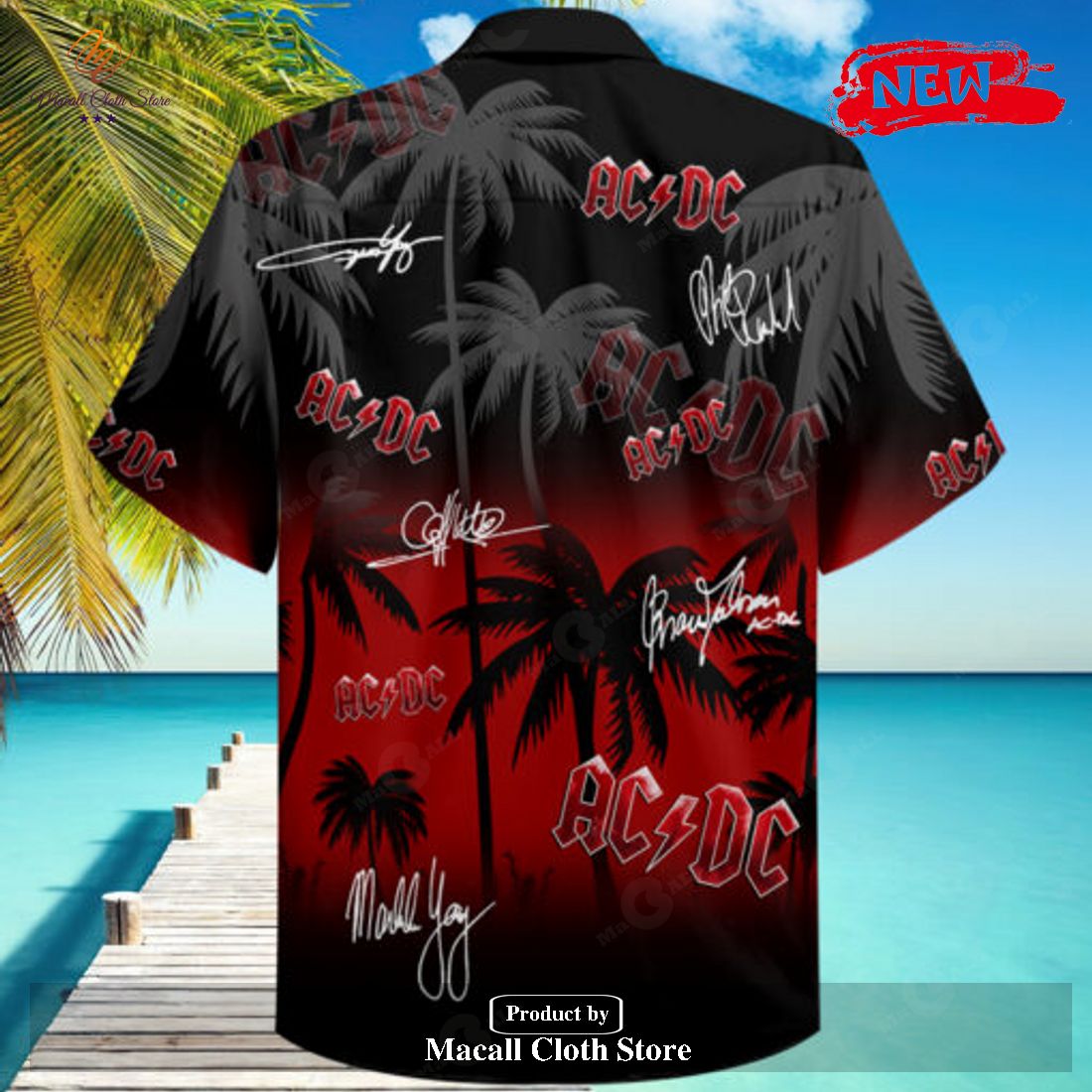 AC DC 50 Years Anniversary Coconut Tree Signatures Hawaiian Shirt