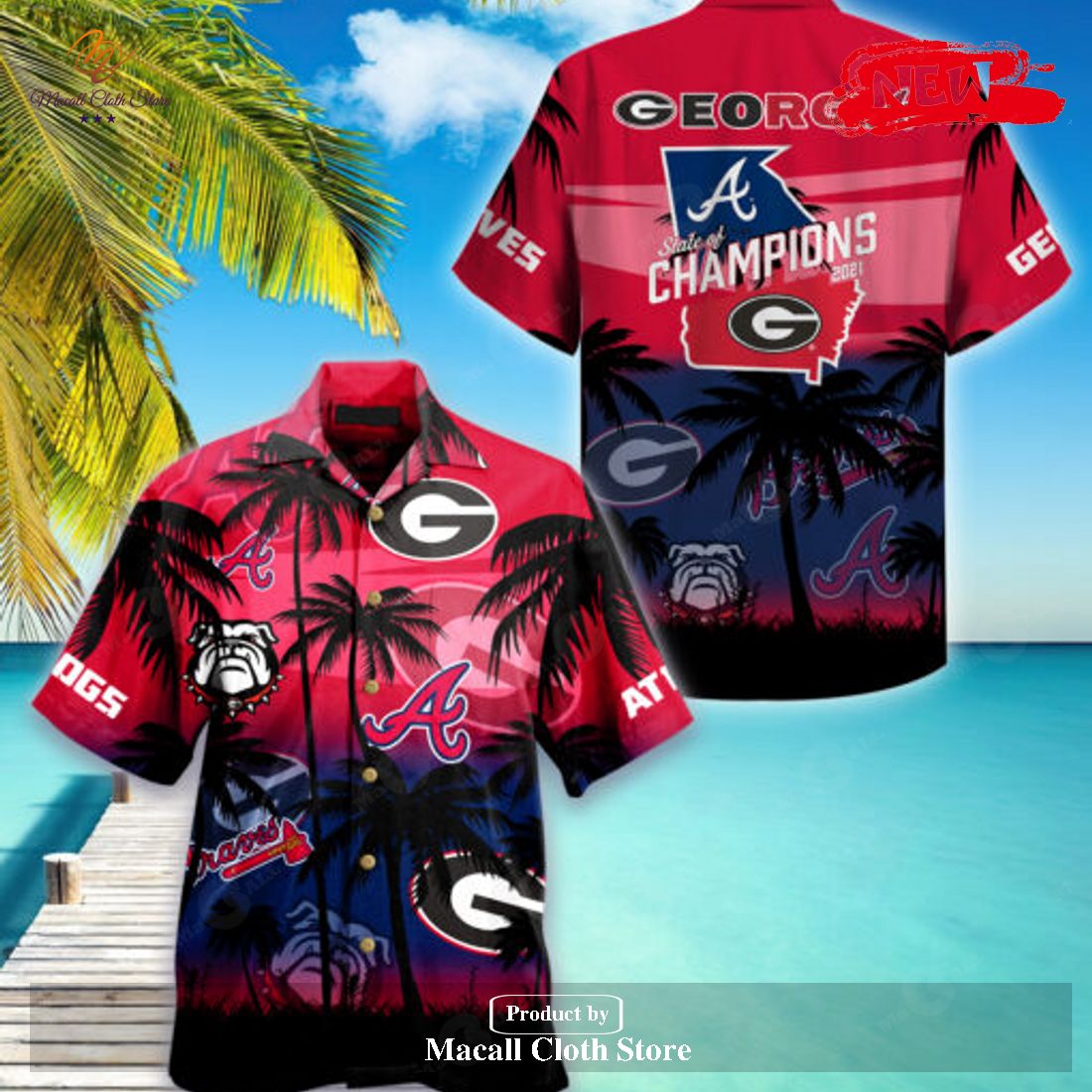 Georgia Bulldogs and Atlanta Braves Coconut Tree Hawaiian Shirt Georgia Bulldogs and Atlanta Braves Coconut Tree Hawaiian Shirt