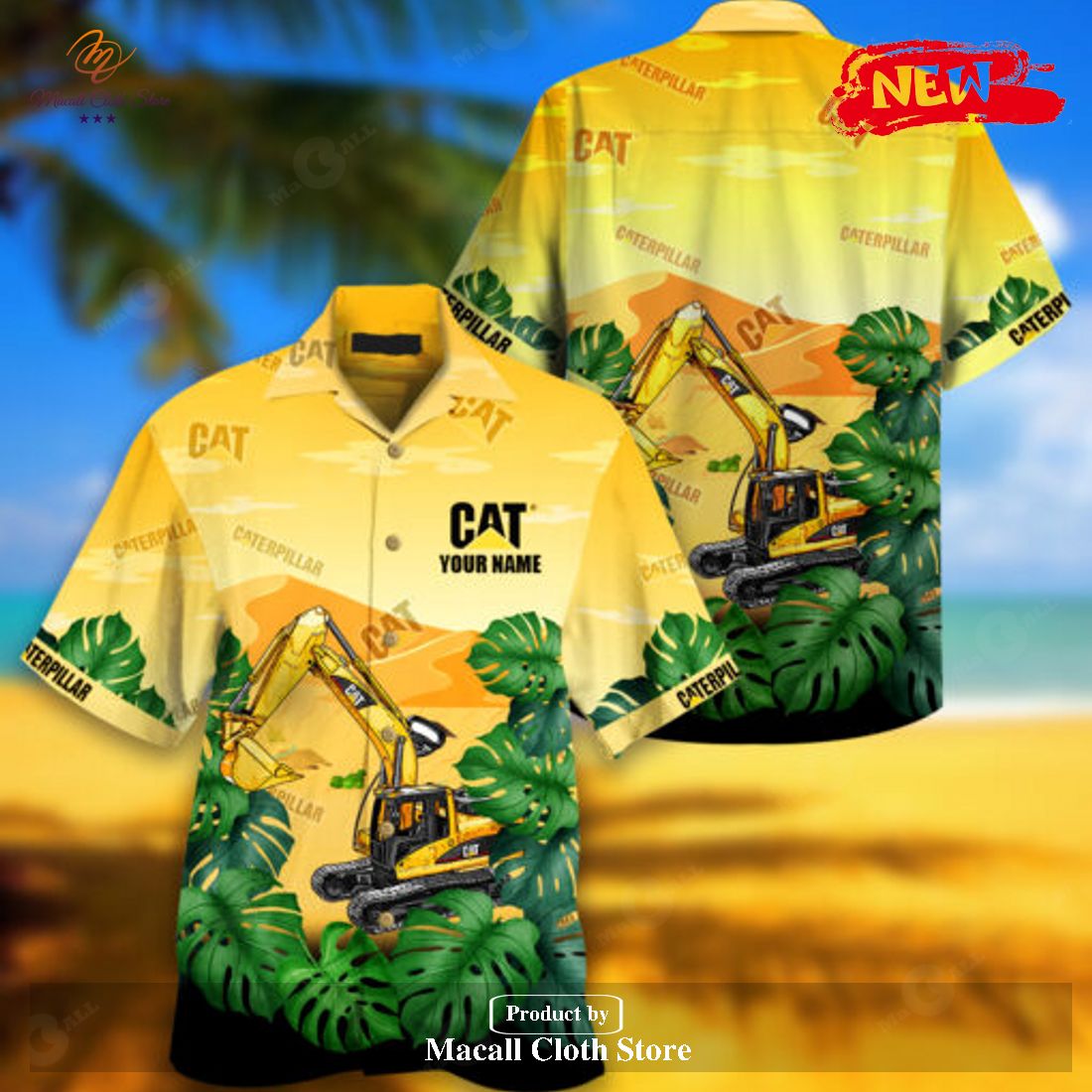 Personalized Name Caterpillar Inc Yellow Style Hawaiian Shirt Personalized Name Caterpillar Inc Yellow Style Hawaiian Shirt