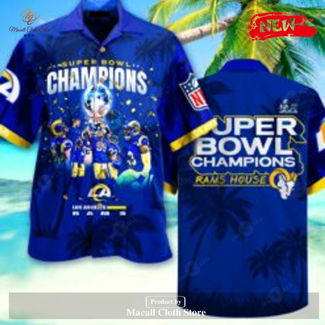 Premium NFL La Rams LVI Super Bowl Champions Blue Hawaiian Shirt Premium NFL La Rams LVI Super Bowl Champions Blue Hawaiian Shirt