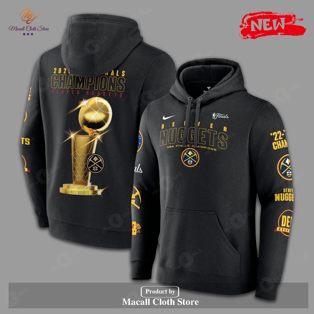 Denver Nuggets Fanatics Branded 2023 NBA Finals Champions Nike Black Hoodie Sweatshirt 3D