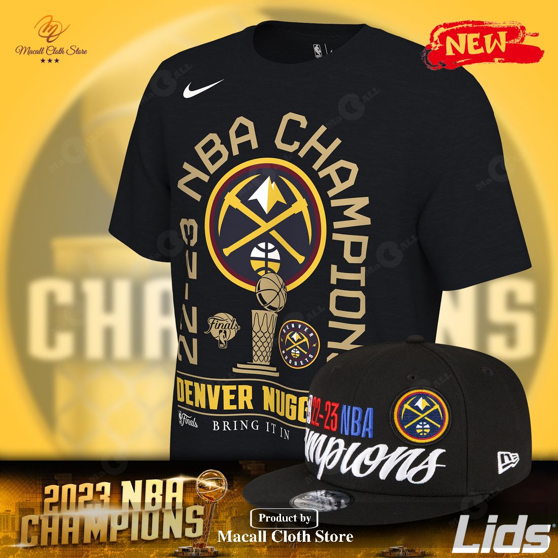 Premium Denver Nuggets Nike NBA Finals Champions 2023 Black T-Shirt 3D